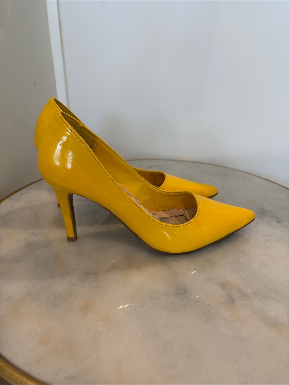 Yellow Patent Pointed-Toe Stiletto Pumps